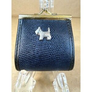 Vintage Navy Blue Faux Leather Coin Purse with Silver Scottie Dog Accent